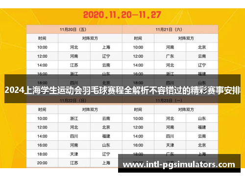 2024上海学生运动会羽毛球赛程全解析不容错过的精彩赛事安排