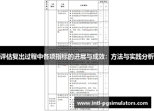 评估复出过程中各项指标的进展与成效：方法与实践分析